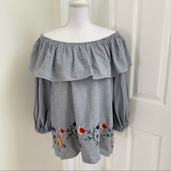 Zara Woman Off Shoulder Gingham Peasant Blouse XS - Picture 7 of 13